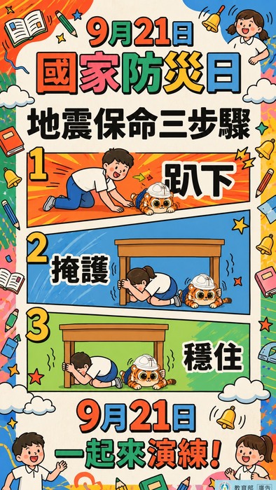 「趴下、掩護、穩住」抗震保命三步驟
